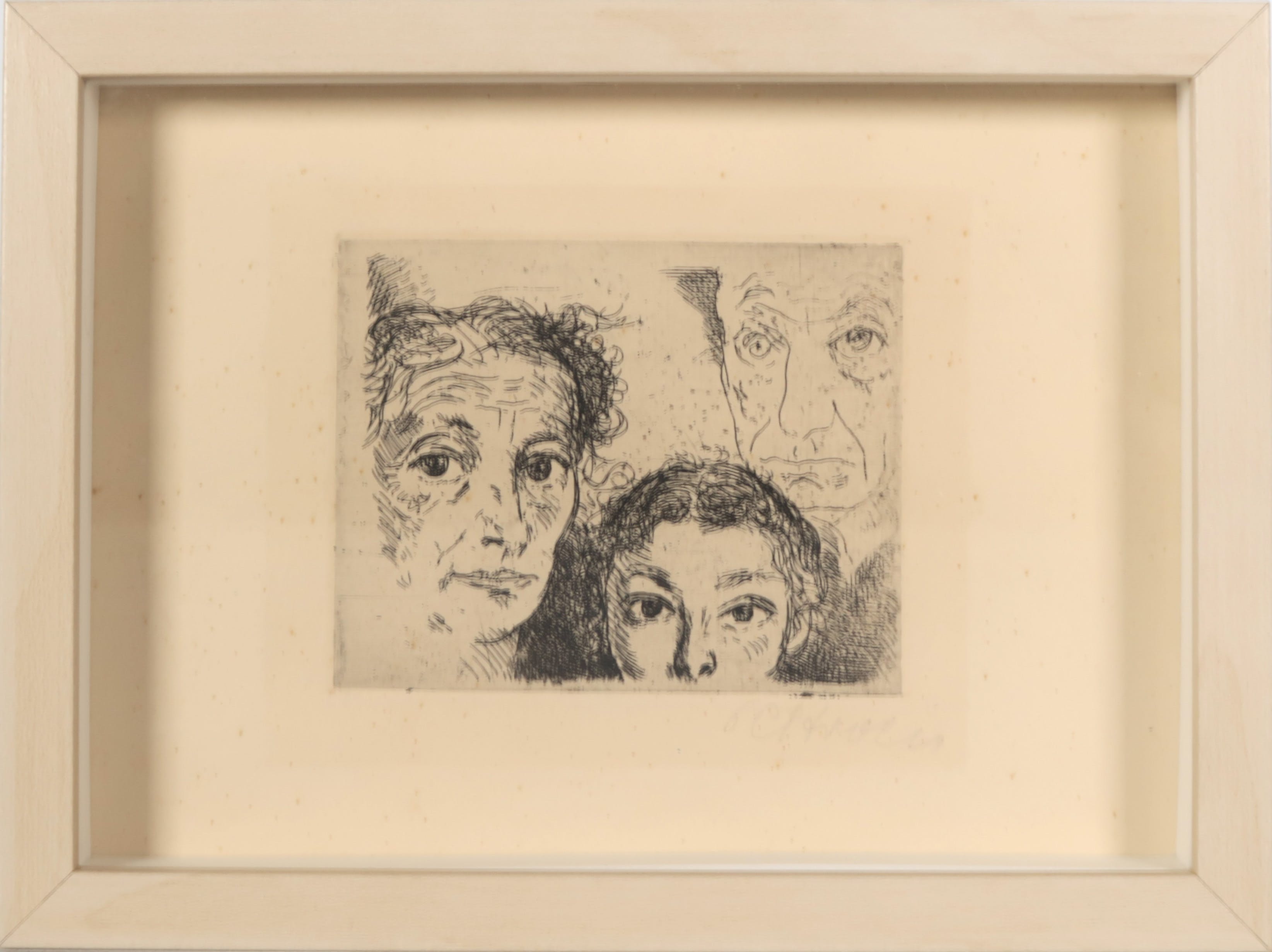 Paul Citroen - Ets, 3 portretten in 1 waaronder een zelfportret, Gesigneerd verkocht voor € 75!