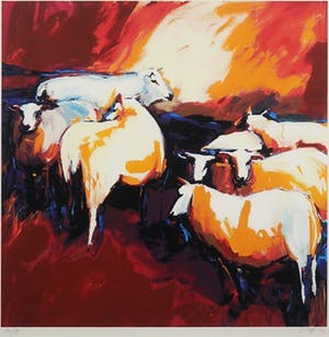 Gerda Elfring - Zeefdruk, Schapen - Ingelijst kopen? Bied vanaf 35!