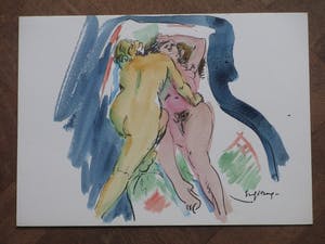 Freek van den Berg - Vriendinnen op het bed - Handgekleurde litho kopen? Bied vanaf 45!