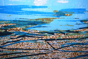 Piet Lont - 'Reflectie' (op het wad) - grote 5-kleuren houtsnede - oplage 25 kopen? Bied vanaf 150!