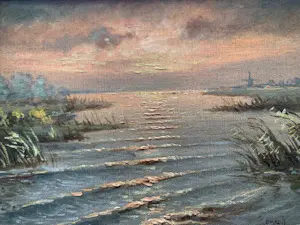 Niet of onleesbaar gesigneerd - meertje bij zonsondergang kopen? Bied vanaf 1!