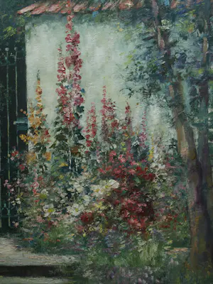 Friedrich Adolf Apfelbaum - Olieverf op doek , Romantische Tuin – 80 x 70 cm – ca. 1950 kopen? Bied vanaf 100!