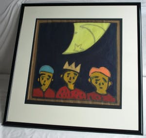 Bart Drost - Ingelijst, acryl op bitumenpapier (pakpapier) , Kijken naar de Maan - 1991 kopen? Bied vanaf 50!