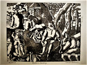 Hubert Bekman - Prachtige handdruk (20 ex) Houtsnede - 1934 - Kinderen in Landschap - potloodges kopen? Bied vanaf 40!