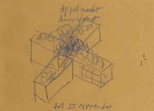 Carel Visser - Potloodtekening op enveloppe, Appelmarkt Amersfoort tot 25 november kopen? Bied vanaf 1!