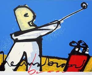 Herman Brood - Golfspeler met blauwe achtergrond verkocht voor € 220!
