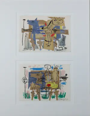 Kees Salentijn - Gemengde techniek op papier (diptiek), Zonder titel - Ingelijst kopen? Bied vanaf 100!