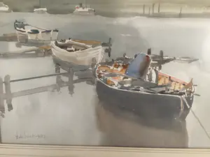 Arnold De Soet - Engelse kunstenaar,” Havengezicht met aangemeerde bootjes” kopen? Bied vanaf 20!