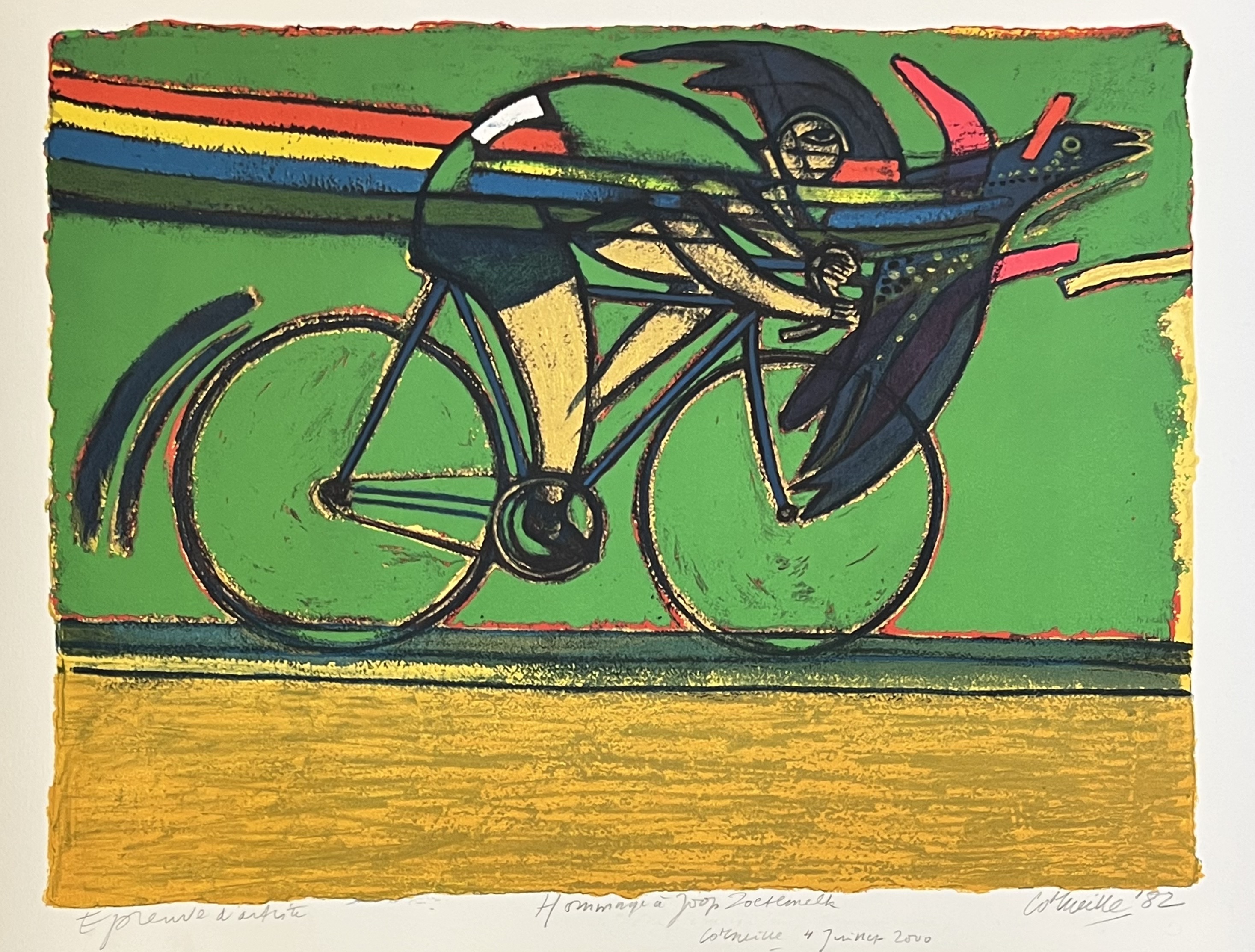 Buy Corneille - Litho De fietser en de vogel -Joop Zoetemelk? Bid from 1050!