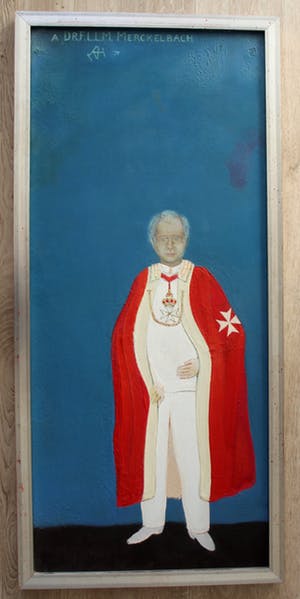 Dolf Henkes - Ingelijst olieverf op board: mantel en het kruis van de Johannieter orde - 1979 kopen? Bied vanaf 375!