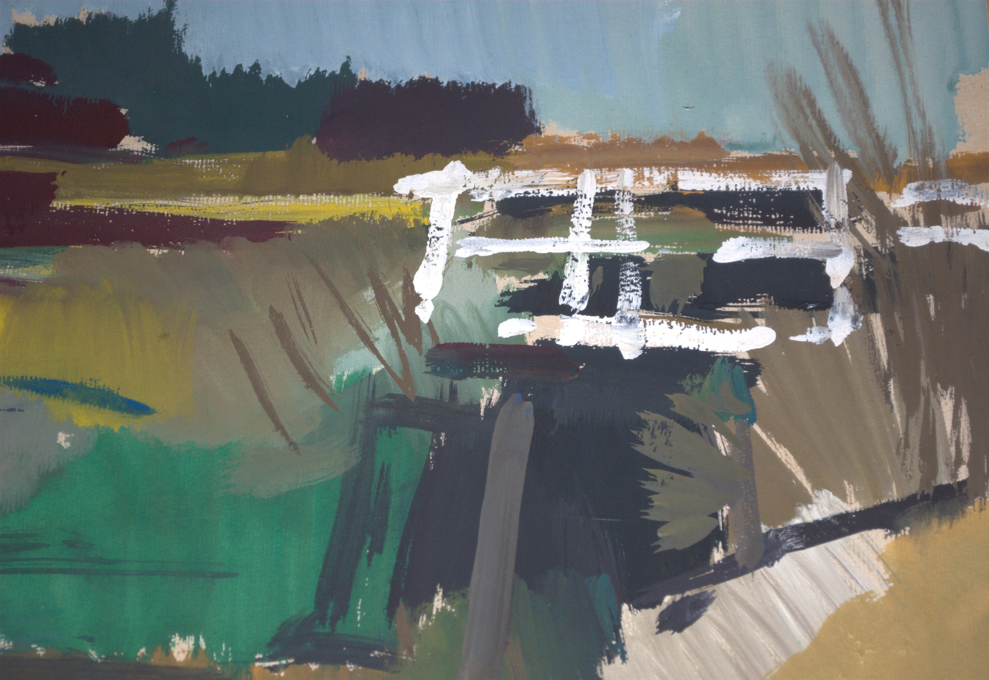 Jos Rovers - landschap met brug, zeer grote gouache  kopen? Bied vanaf 160!