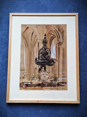 Otto Dicke - 1945 "bevrijdings" aquarel "rood wit blauwe preekstoel Grote Kerk Dordrecht" kopen? Bied vanaf 82!