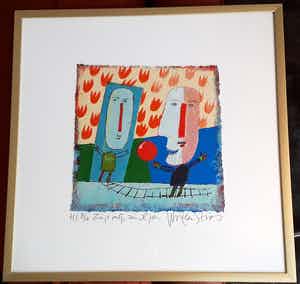 Wouter Stips - 4 schilderijtjes met teksten verkocht voor € 150!