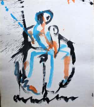 Anton Heyboer - Moeder en kind De oermoeder Mooie krachtige sierlijke kleurrijke schildering verkocht voor € 275!