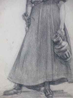 Niet of onleesbaar gesigneerd - Vrouw met drankkruik - Tekening kopen? Bied vanaf 1!