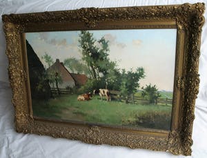 Johan Hendrik Kaemmerer - Olieverf op doek , Melkbocht bij boerderij – ingelijst – 70 x 100 cm kopen? Bied vanaf 200!