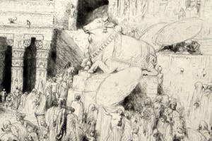 Marius Bauer - Gezicht op de Ganges met badende mensen met tempel op de achtergrond. kopen? Bied vanaf 250!