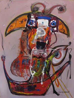 Jan te Wierik - Olieverf op doek, Z.T. Fabeldier - Ingelijst (Groot) kopen? Bied vanaf 1500!