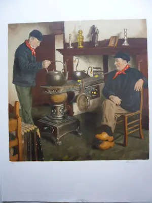 Lucien Van de Velde - Litho, Titel, "Interieur te Bokrijk ". kopen? Bied vanaf 20!
