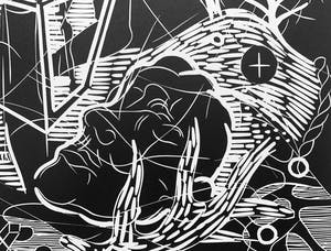 Thomas van der Linden - linosnede - 'Catacombe des inconnues' - 1985 kopen? Bied vanaf 75!