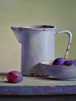 Hans Habraken - Witte kan fles en bord met pruimen kopen? Bied vanaf 695!