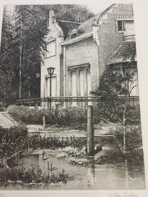 Jef Van Grieken - Zicht op villa (Keerbergen?), de omringende natuur en water. kopen? Bied vanaf 50!