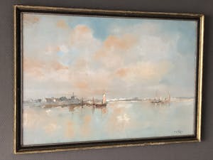 Frans de Nocker - Watergezicht . Mogelijk plas de Kaag met het Kaageiland. kopen? Bied vanaf 50!