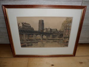 Marius Johannes Janssen - Ingekleurde Ets. West Nieuwland op het spoorwegviaduct. Rotterdam kopen? Bied vanaf 50!