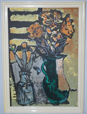 Ruud J.M. Verspyck - 2 bloemenvazen - kleurenlitho jaren 50/60 kopen? Bied vanaf 60!