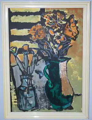 Ruud J.M. Verspyck - 2 bloemenvazen - kleurenlitho jaren 50/60 verkocht voor € 60!