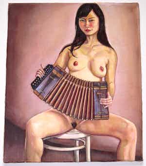 Denny Jacobs - De accordeonist en de vrouw voor het venster in de winter verkocht voor € 240!