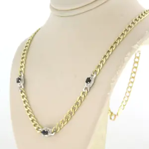 14k bicolour gouden collier met saffier en diamant 0.03 ct - 44 cm kopen? Bied vanaf 340!