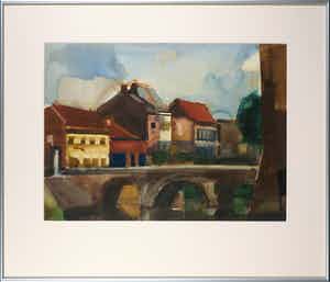Theodoor Heynes - Aquarel, Oud-Turnhout - Ingelijst verkocht voor € 100!
