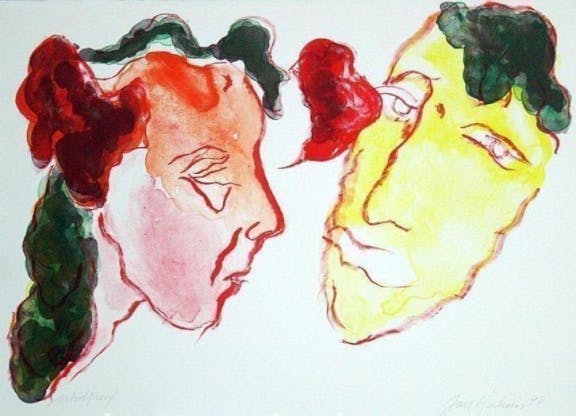 Jan Sierhuis - Kleurenzeefdruk TWEE GEZICHTEN Handgesigneerd verkocht voor € 65!