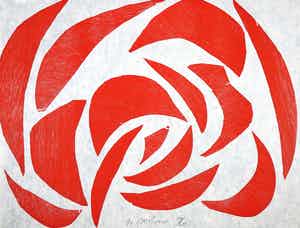 Carel Visser - Houtdruk, Roos verkocht voor € 100!