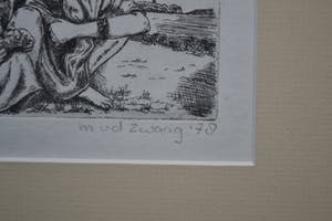 Marijke van der Zwaag - "Twee zusjes op blote voetjes op het land" - mooi ingelijst kopen? Bied vanaf 1!