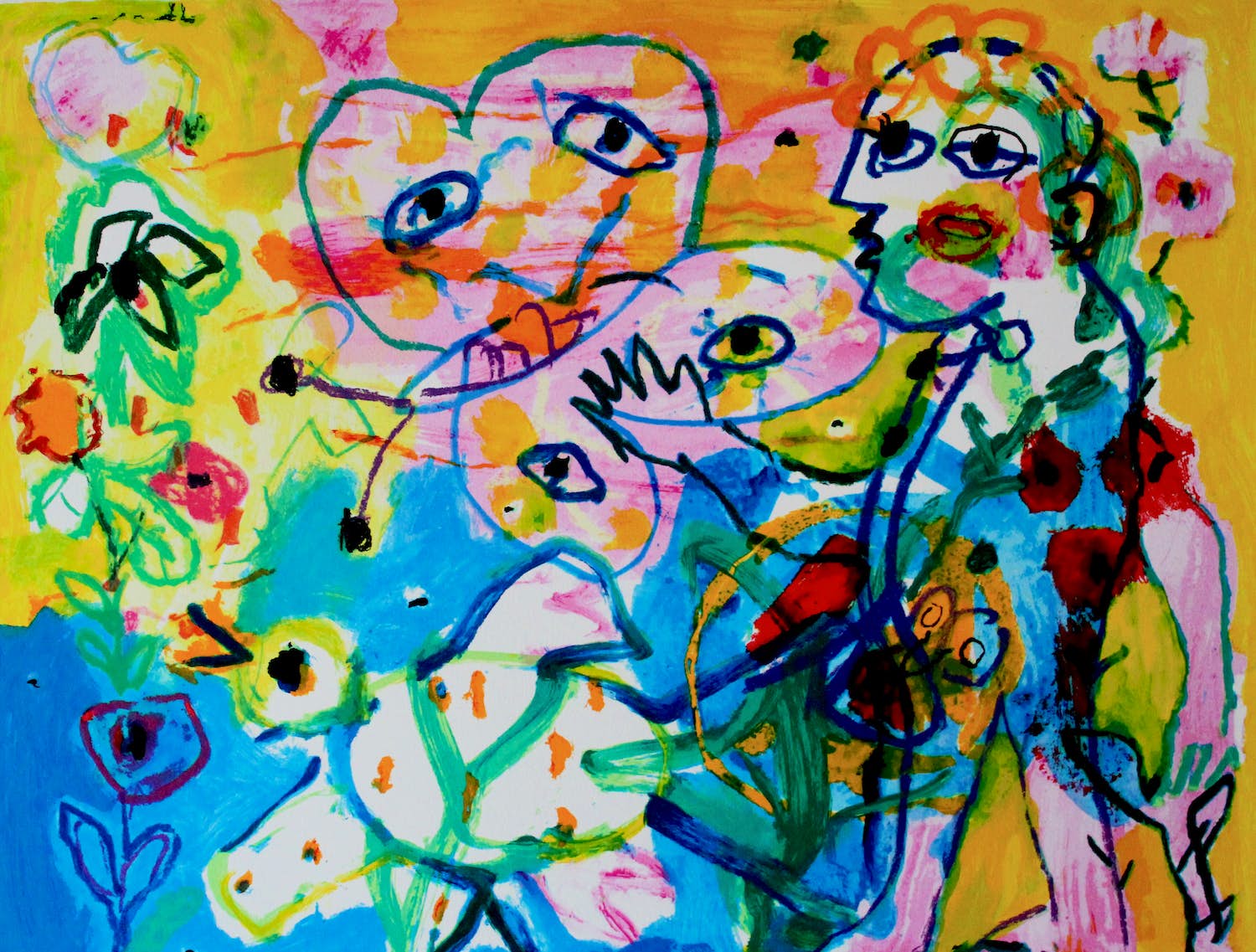 Hans Truijen - Kleurrijke zeefdruk: "Happy Day" - 1993 verkocht voor € 155!