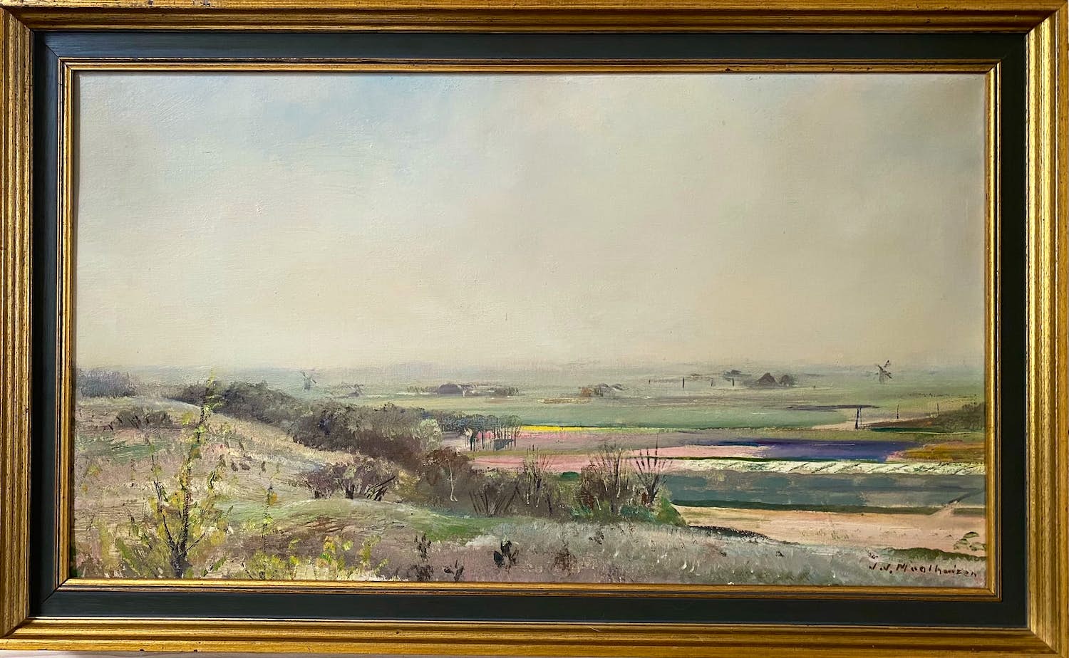 Jan Jurrien Moolhuizen - Duin en Landschap met bollenvelden verkocht voor € 125!