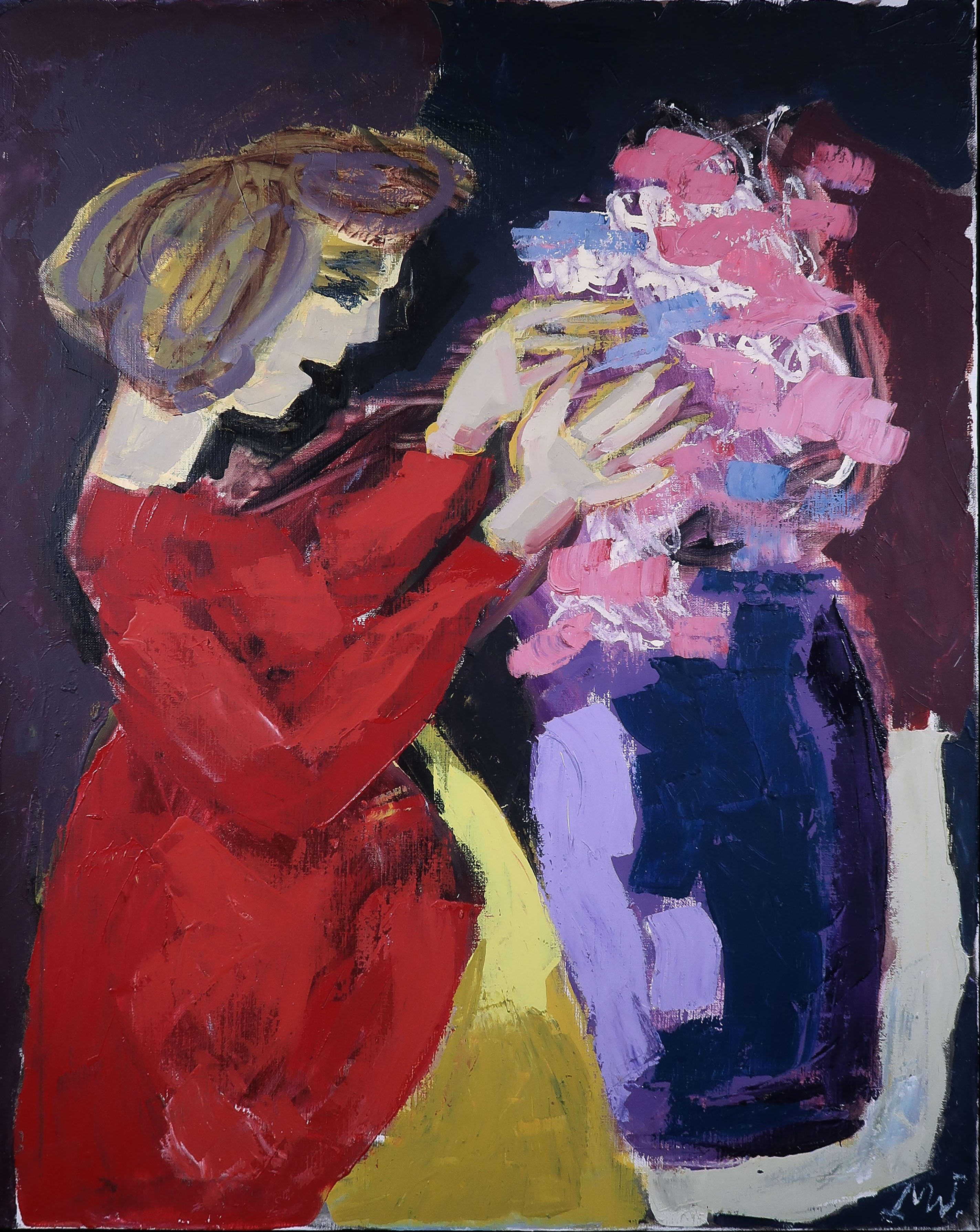 Martin van Wordragen - Olieverf op doek, Bloemenschikkende Dame - Ingelijst (Groot) kopen? Bied vanaf 600!