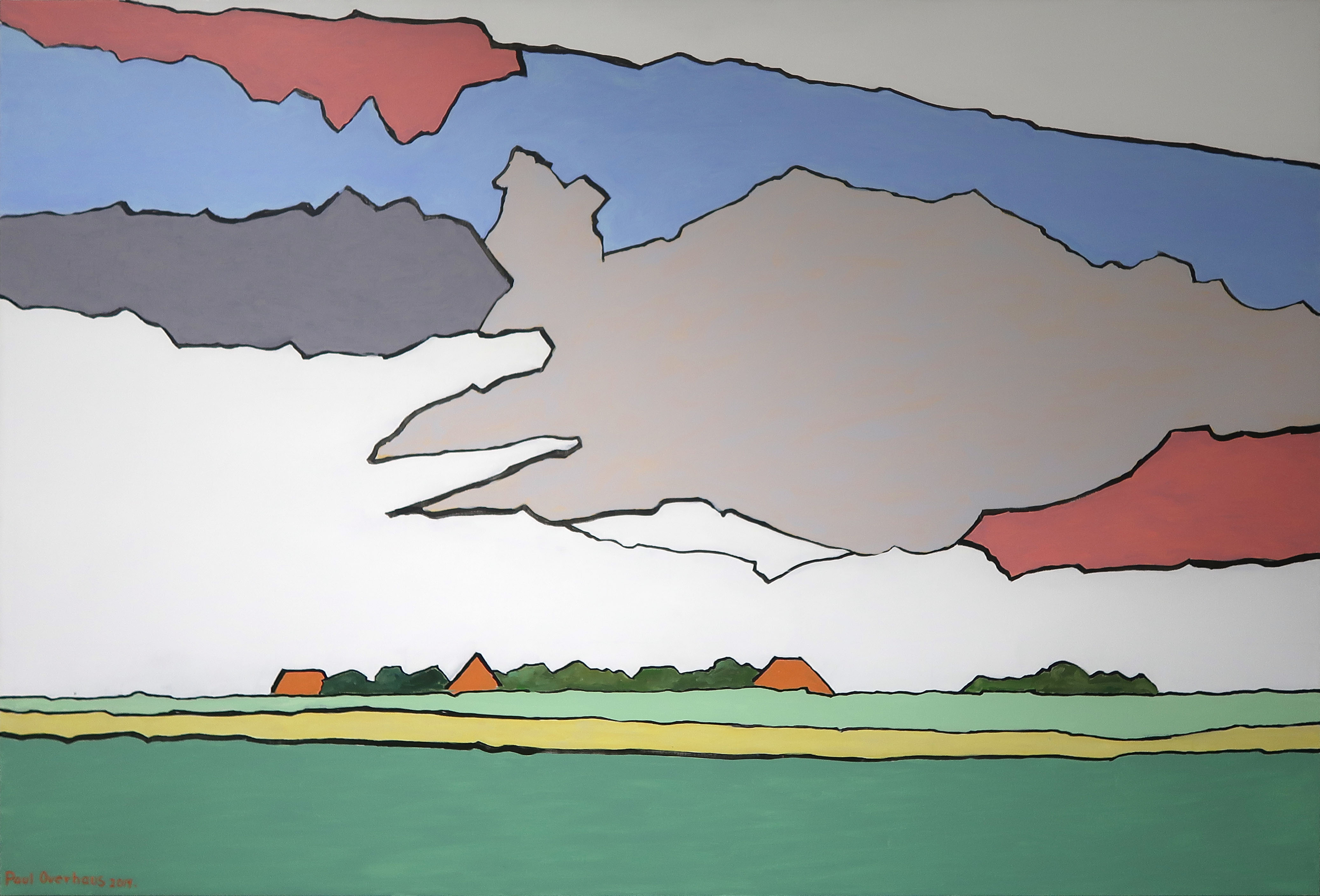 Paul Overhaus - Olieverf op doek, vijfluik Panorama Noord-Holland (Uitzonderlijk groot!) kopen? Bied vanaf 600!