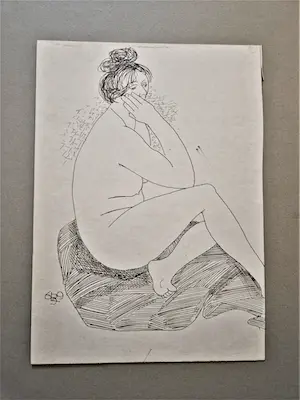 Leo Braat - grote in 1969 gemaakte houtskooltekening "zittend vrouwelijk naakt" gesigneerd kopen? Bied vanaf 28!