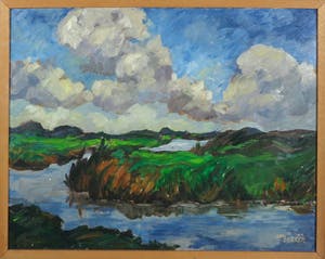 Jan Dekker - Olieverf op hardboard, Polder waterzicht - Ingelijst kopen? Bied vanaf 50!