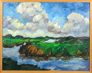 Jan Dekker - Olieverf op hardboard, Polder waterzicht - Ingelijst verkocht voor € 50!