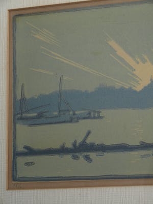 Niet of onleesbaar gesigneerd - Ingelijste litho, Man op vlot – 1921 kopen? Bied vanaf 10!