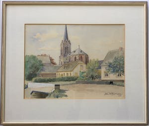 Jan P. A. Wiegman - aquarel/tekening met de St. Jans Geboortekerk in De Kwakel kopen? Bied vanaf 39!
