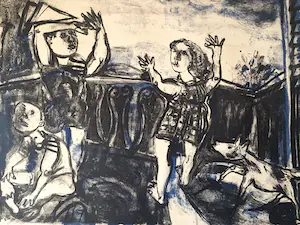 Niet of onleesbaar gesigneerd - Grote in 1969 gemaakte E.A. Litho "het Balkon" potloodgesigneerd kopen? Bied vanaf 1!