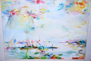 Nico Rijpkema - grote aquarel waterlandschap 1985 - incl gesigneerd kunstboek <- verkocht voor € 110!