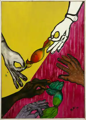Yubi Kirindongo - Olieverf op doek, Zonder titel - Ingelijst verkauft für € 60!