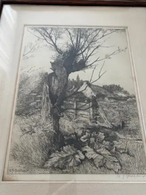 Adrianus Johannes Grootens - Wilg bij boerderij - handgesigneerde litho kopen? Bied vanaf 35!