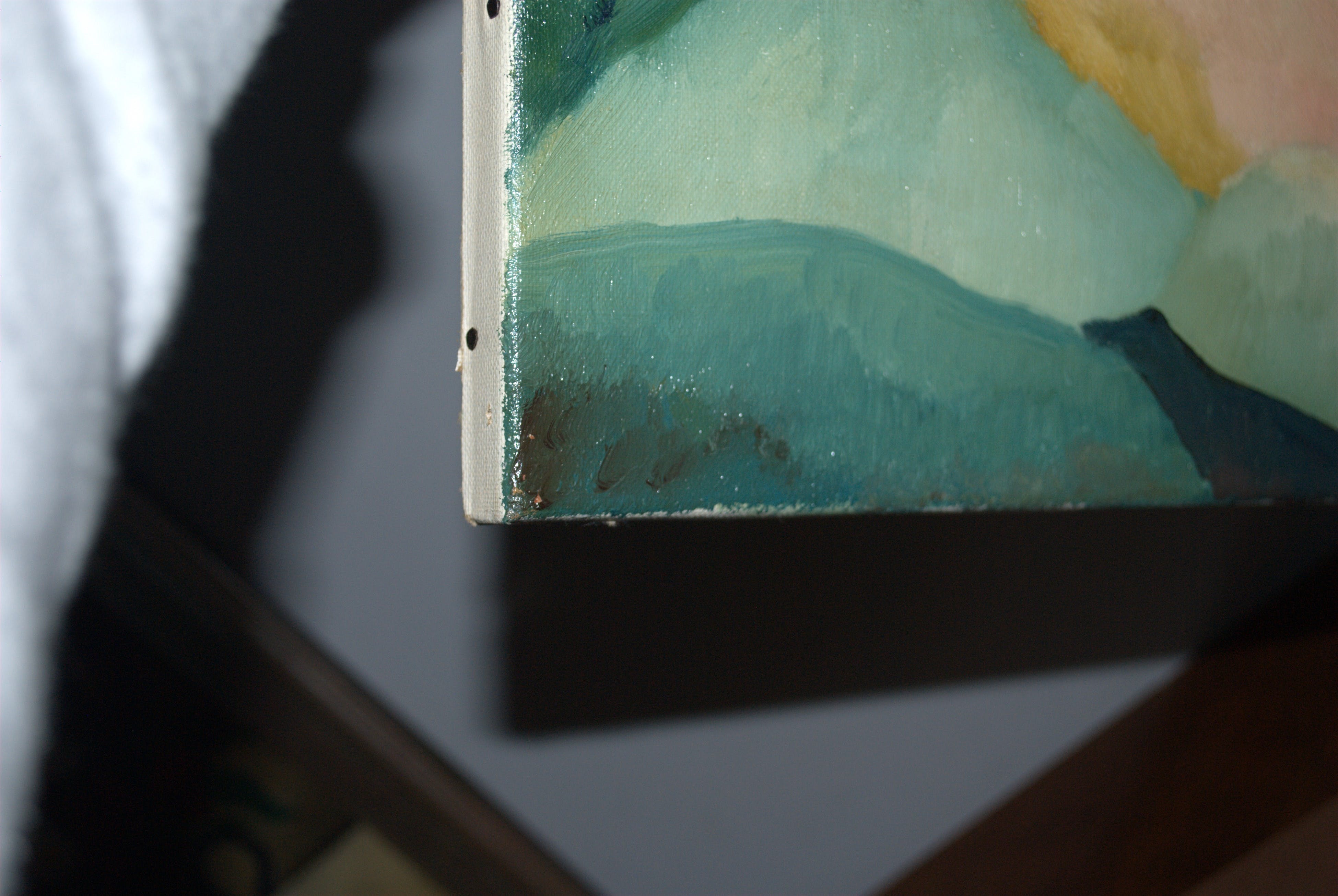 Niet of onleesbaar gesigneerd - abstract landschap met kerk - olieverf 50x70 cm kopen? Bied vanaf 1!